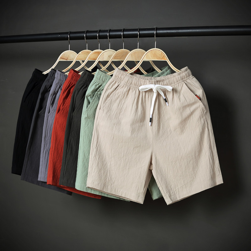 Men s summer trendy shorts outer wear men s five-inch pants thin cotton and linen mid-length pants casual loose linen pants beach pants