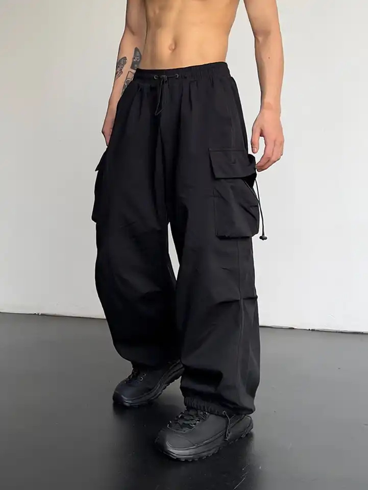 American-style quick-dry cargo pants for men 2024 summer new style parachute pants high waist wide leg casual sports trousers