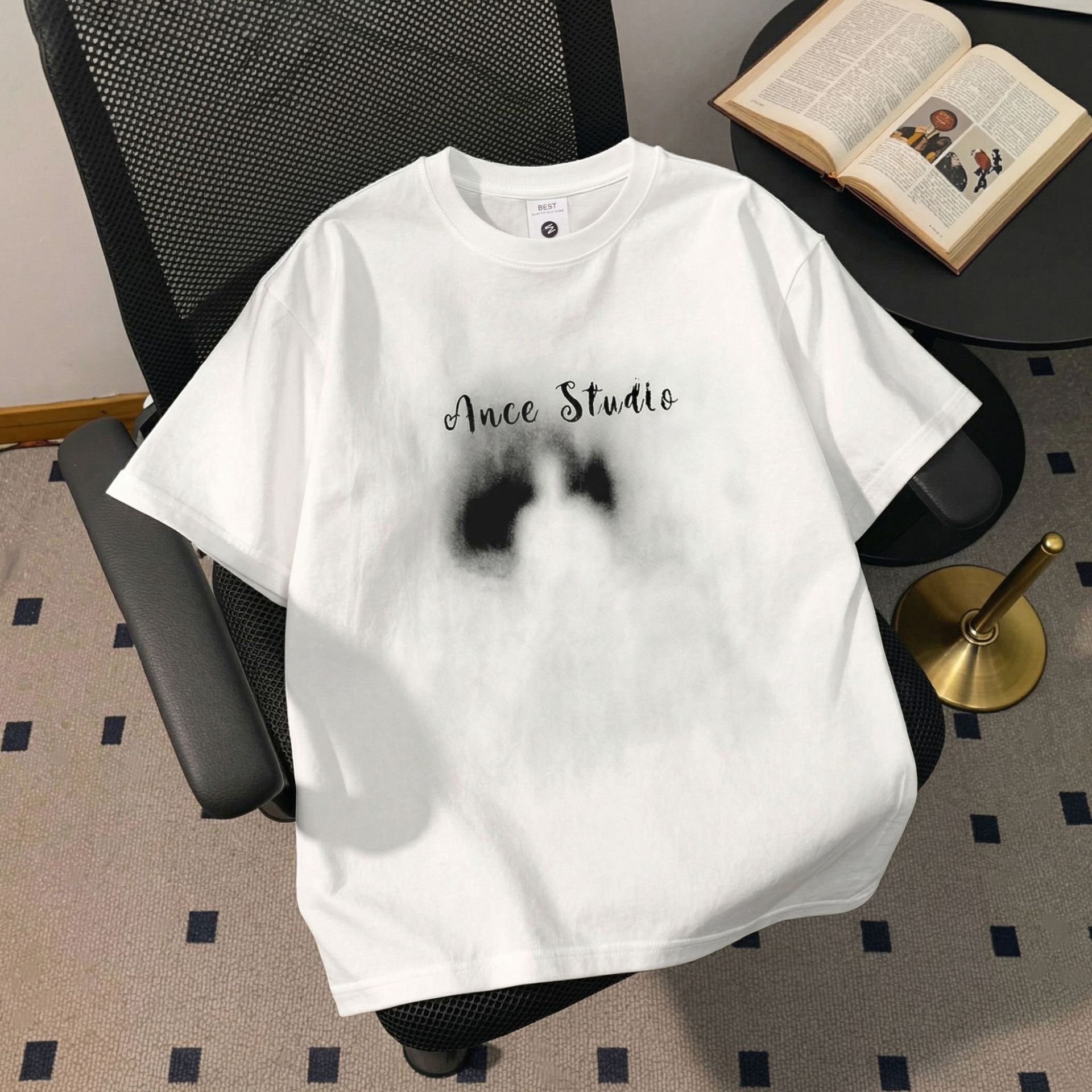 Combed cotton 50-thread-count spandex blended Korean-style short-sleeved shirt for men and women couple s wear wholesale heavyweight printed half-sleeved T-shirt