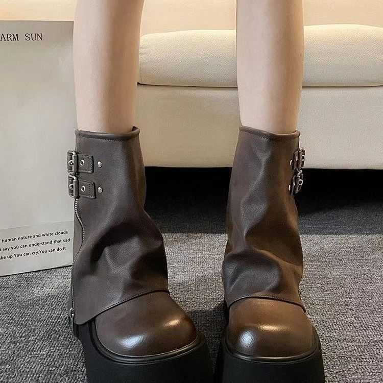 Alternative view of Martin boots online celebrity short boots for women new style for autumn and winter 2024 casual fashionable vintage boots easy-matching thick-soled boots with leg openings