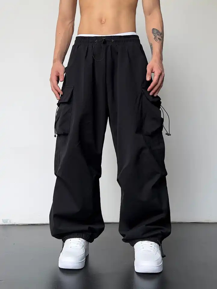 American-style quick-dry cargo pants for men 2024 summer new style parachute pants high waist wide leg casual sports trousers - Image 3