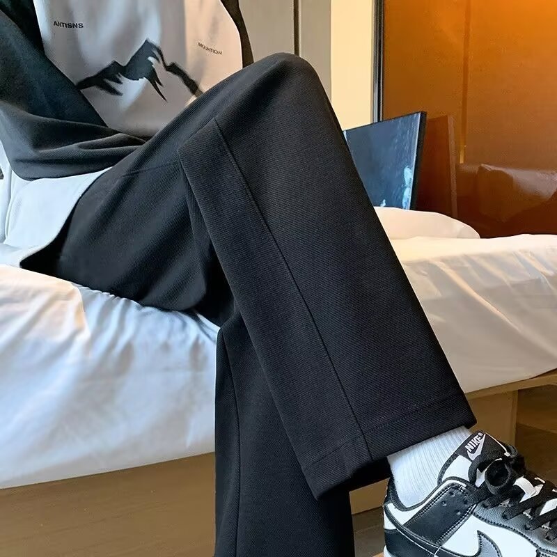 Alternative view of Cross-border black casual pants for men spring and autumn new fashion trend versatile sports style loose fit draping straight-cut wide-leg pants