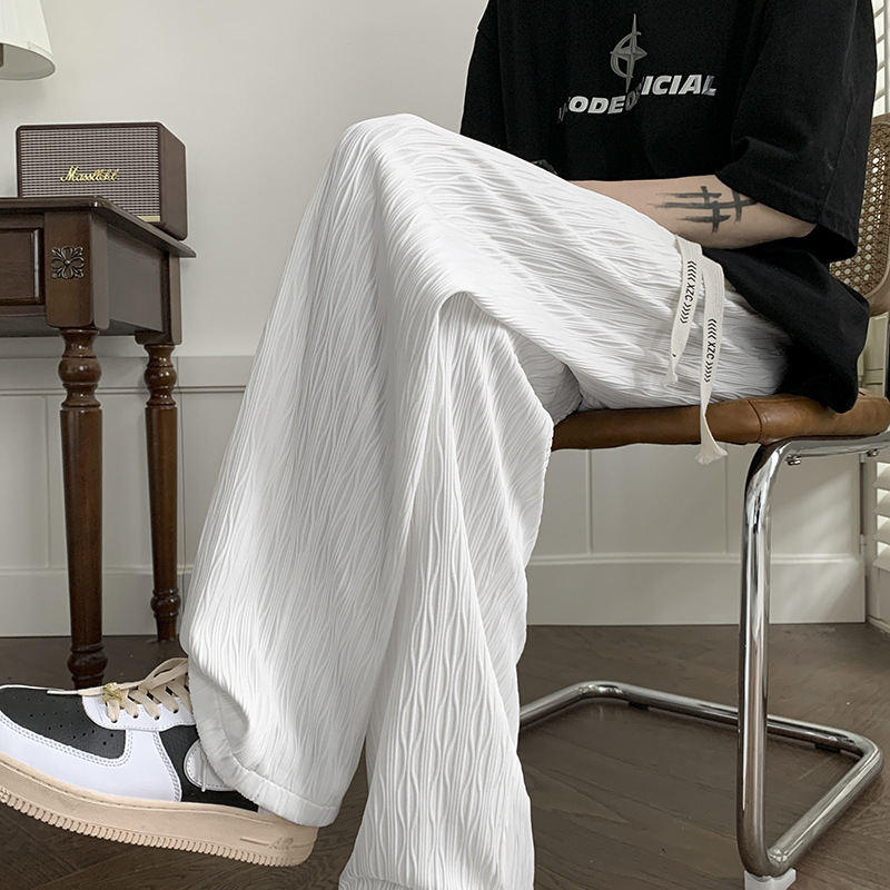 Casual pants men s summer thin ice silk long pants summer drape fashionable loose wide-leg straight-cut sports pants for men - Image 3