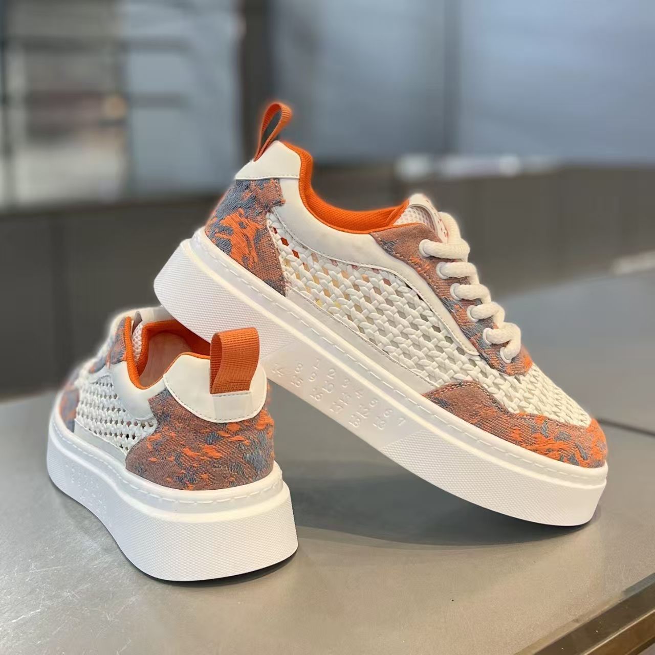Alternative view of Men s shoes breathable woven mesh surface for summer versatile sports and casual fashion shoes men s anti-slip thick-soled height-increasing white sneakers