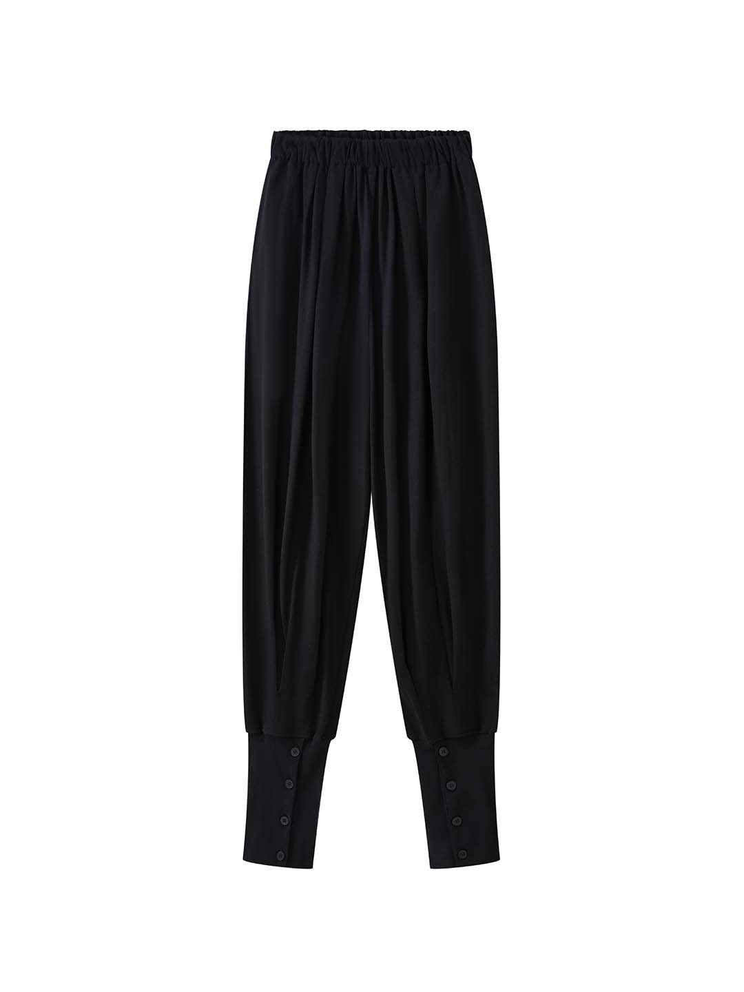 Louvre s spring new style Parisian vintage laid-back feel elastic waist button-up ankle flared pants knitted casual pants for women - Image 6