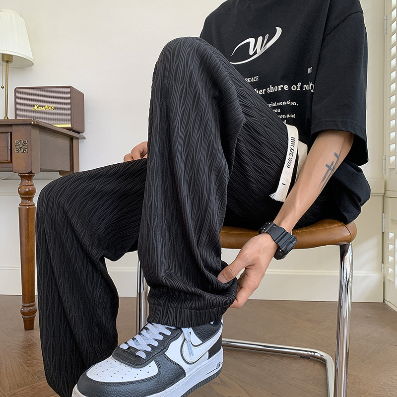 Casual pants men s summer thin ice silk long pants summer drape fashionable loose wide-leg straight-cut sports pants for men - Image 5